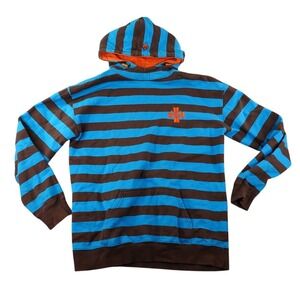 Sweet Protection Hoodie Mens XL Blue Brown Striped Fleece Pullover Ski Skate
